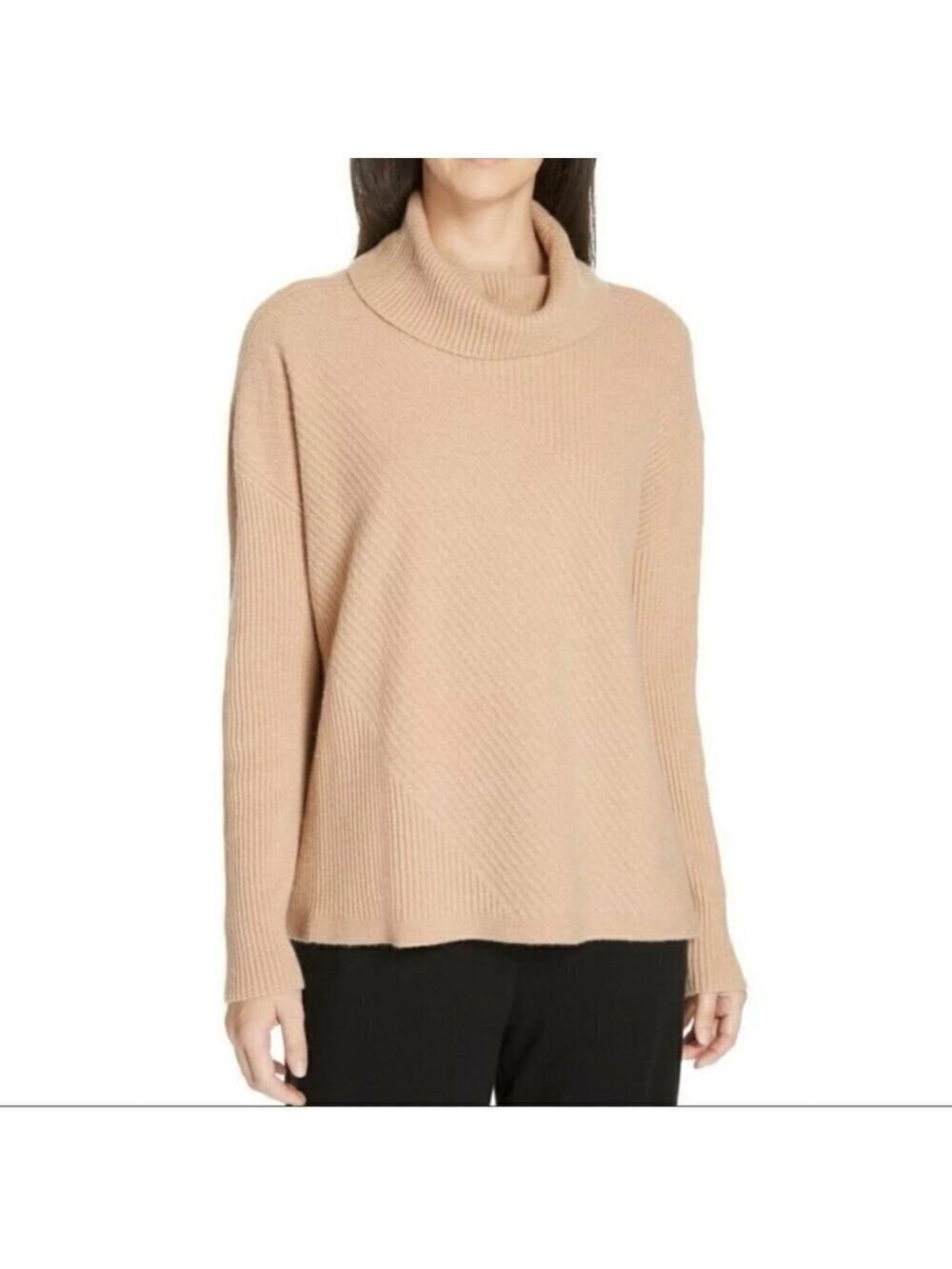 Eileen Fisher | Rib Knit Cashmere Turtleneck Sweater in Camel